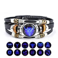 Retro Twelve Constellations Night Glow Couple Leather Rope Bracelet Personalized Three Layer Woven Beaded Leather Bracelet
