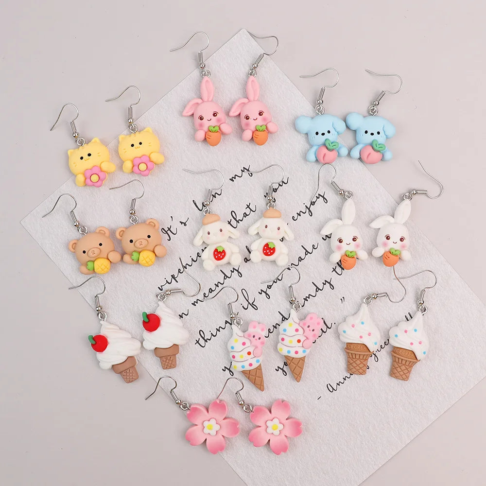 Japan Korea Cute Creative Cartoon Animal Women Earring Summer  Fresh Flower Earings Jewelry Women
