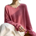 2023 Women's Casual Silkworm Cashmere Sweater Long Sleeve Square-Neck Loose Knit for Autumn and Winter