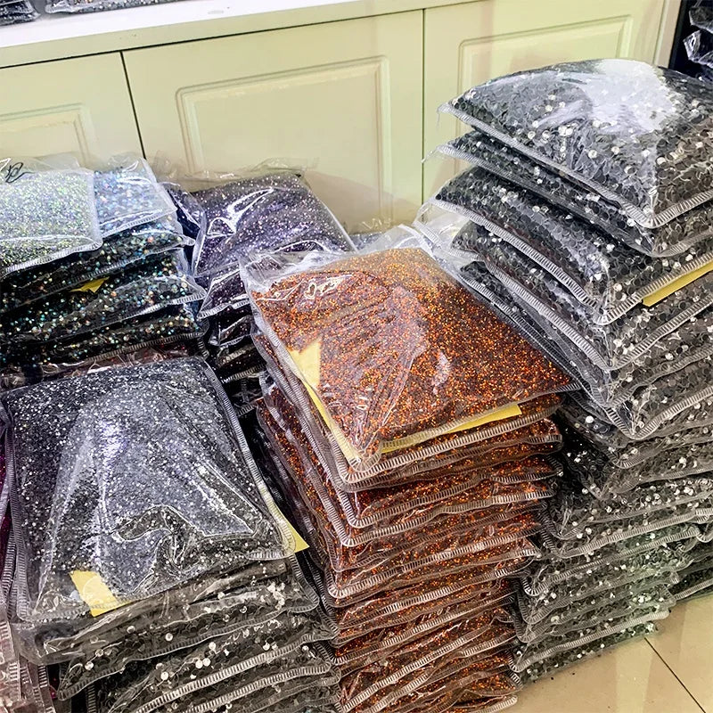 Factory Wholesale Bulk Big Package Ss16 Ss20 Glass Crystal AB Flat Back Hotfix Rhinestones for Wedding Dress Garment Accessories