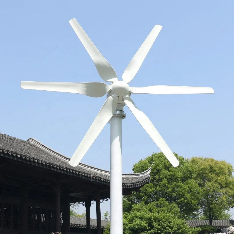 Wind Turbine Generator Free Alternative Energy Windmill 12V 24V 800w with MPPT Hybrid Controller 6 Blades CE White 24V/48V DC