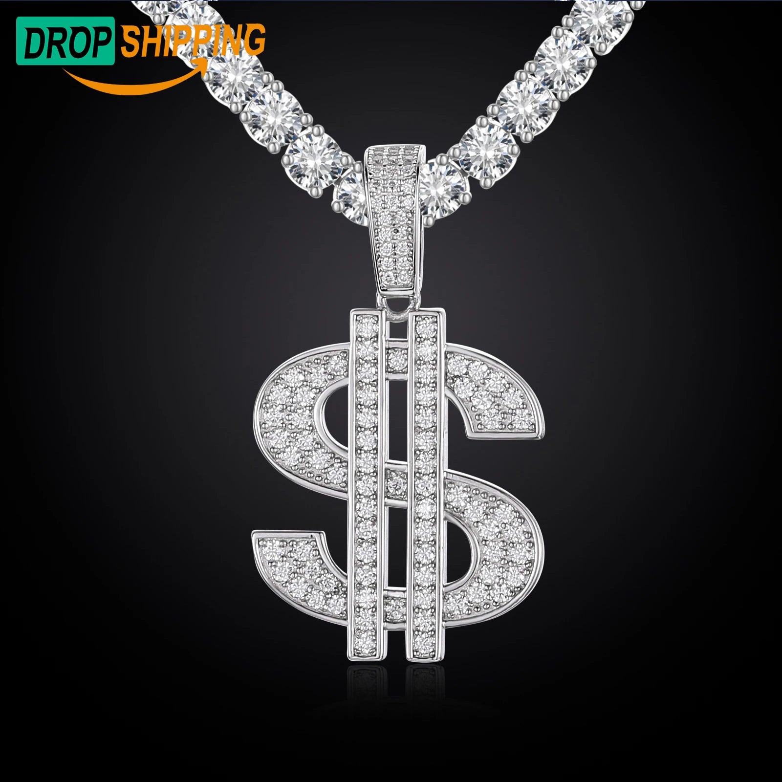 Dropshipping Pass Diamond Tester Moissanite USD Dollar Pendant 925 Sterling Silver Lab Diamond Iced Out Charm Necklace