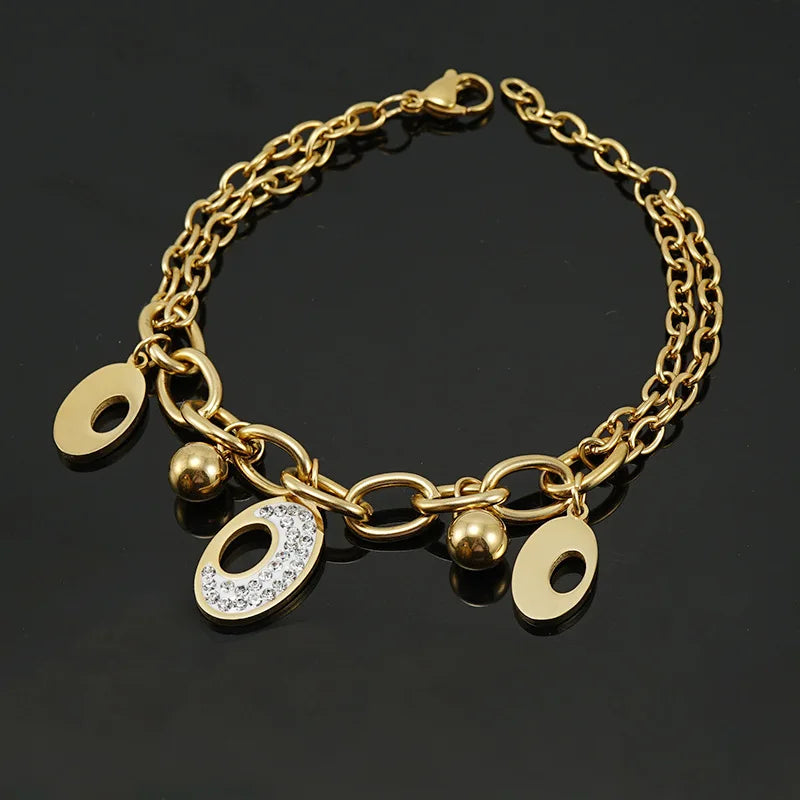 New Design Gold Plated Titanium Steel Round Ball Pendant  Micro Pave Zircon Hollow Oval Charm