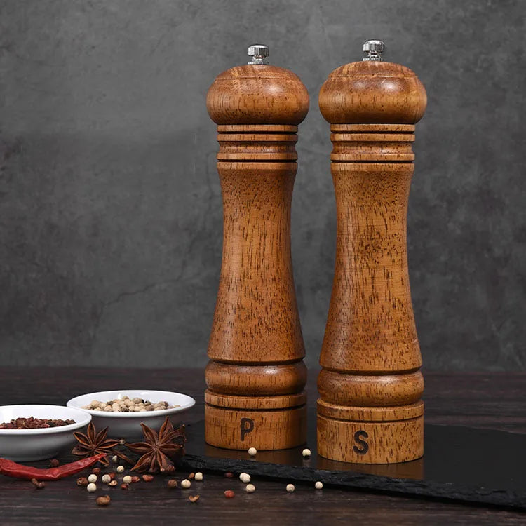 8 Inch Eco-Friendly Durable Wood Pepper Grinder Salt Spice Mill Manual Wooden Salt and Pepper Grinder Set Easy to Use Portable