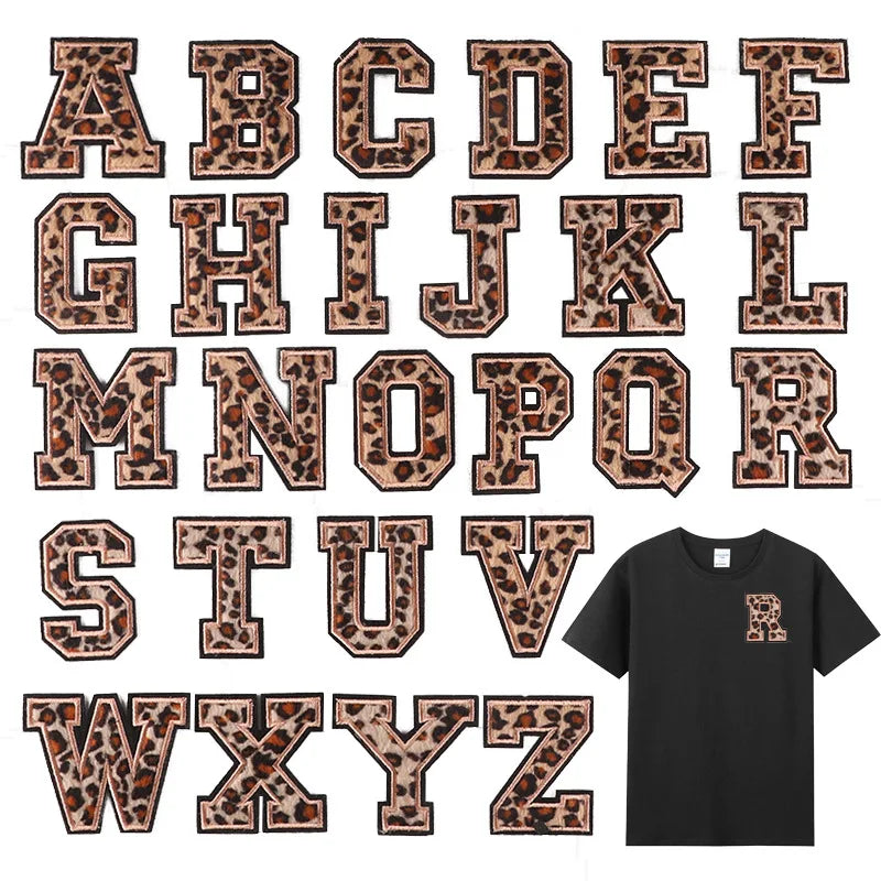 New Arrival Leopard Print Chenille Iron-On Embroidered Furry 6CM Height Letter Patches for T-Shirt