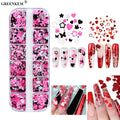 12 Grids Valentine's Day Pink Love Heart Sequins Sticker Decal Nail Charms Colorful Laser Butterfly Nail Sticker Decoration