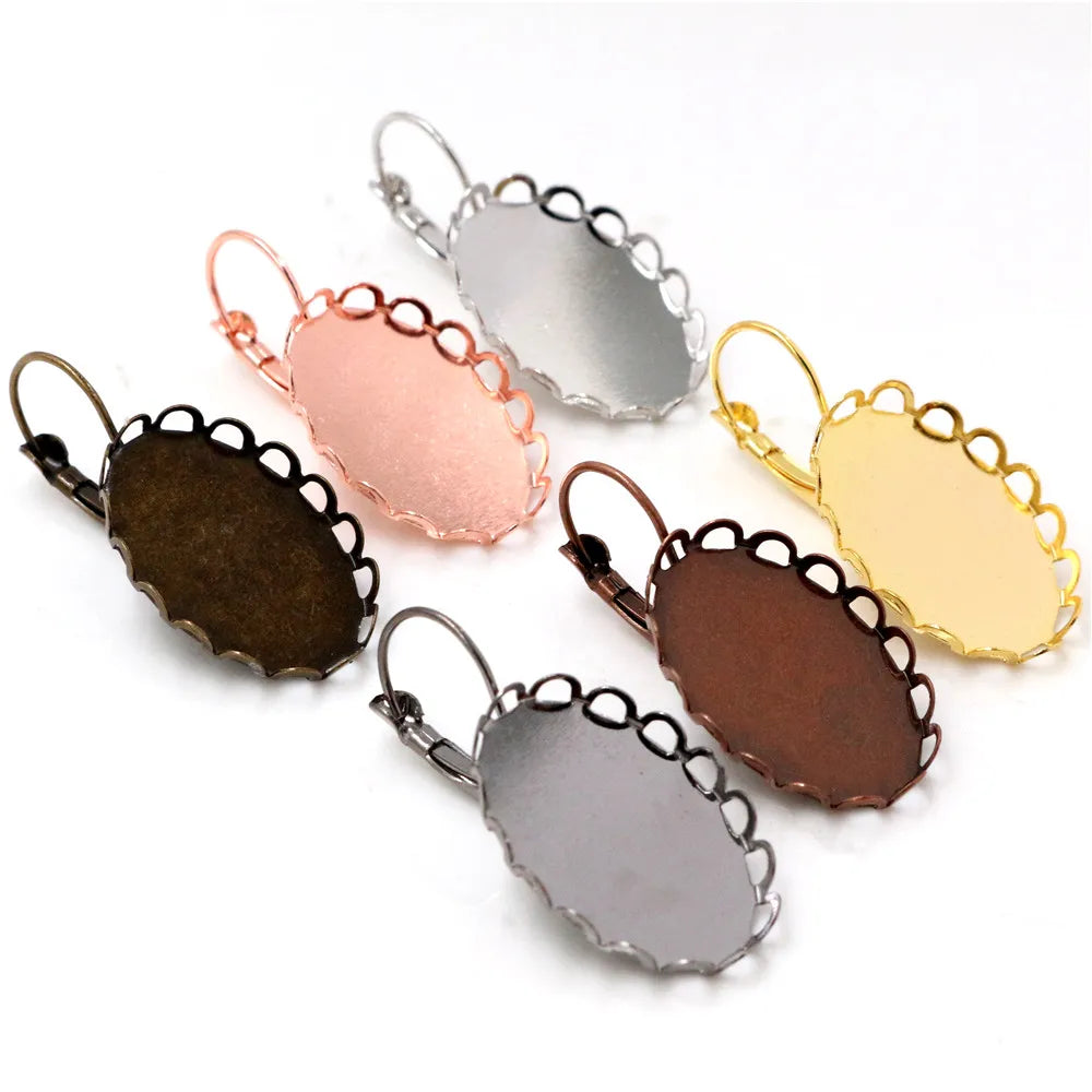 10pcs 13x18mm 18x25mm Multi-colors French Lever Back Earrings Blank BaseFit Oval Cabochons Bezel Trays DIY Jewelry Findings