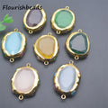 Wholesale Gold Plated Oval Shape Colorful Synthetic Cat Eye Beads Double Loop Connector Charms Pendants for Jewelry Making