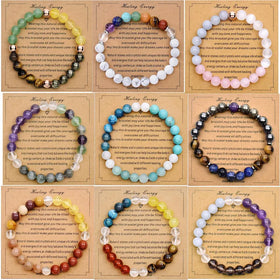 Handmade 8mm Natural Green Dong Shi Yellow Crystal Tiger Eye Red Iron Ore Beaded Bracelet Unisex Trendy Fashion Bracelets