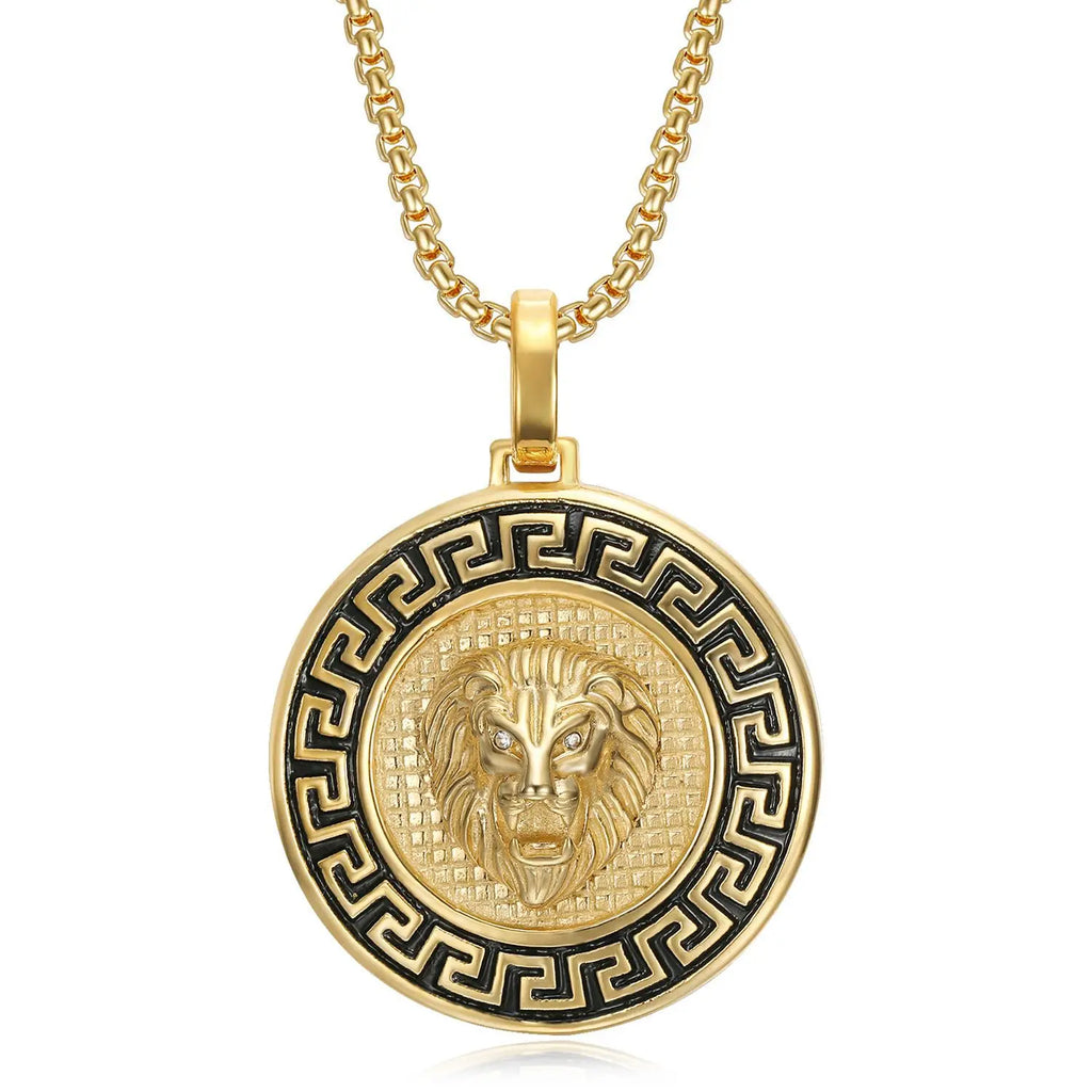 Hip Hop Rock Animal Men Necklace Jewelry 18K Gold Plated Custom Vintage Stainless Steel Lion Head Pendant Necklace
