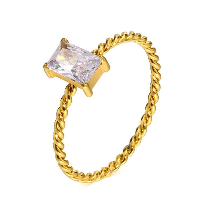 Minimalist square Zircon Charm Ring Jewelry Twist Thin Rings for Women