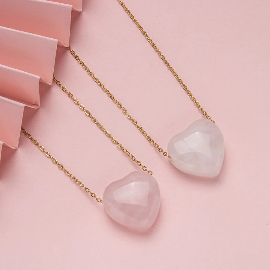 Best Selling Gold Plated 316L Stainless Steel Heart Pendant Necklaces Natural Stone Heart Jade Necklace for Women