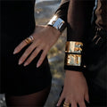 100% Waterproof 18k Gold Plated Stainless Steel Large Gold Chunky Cuff Open Manchette Bangle Bracelet