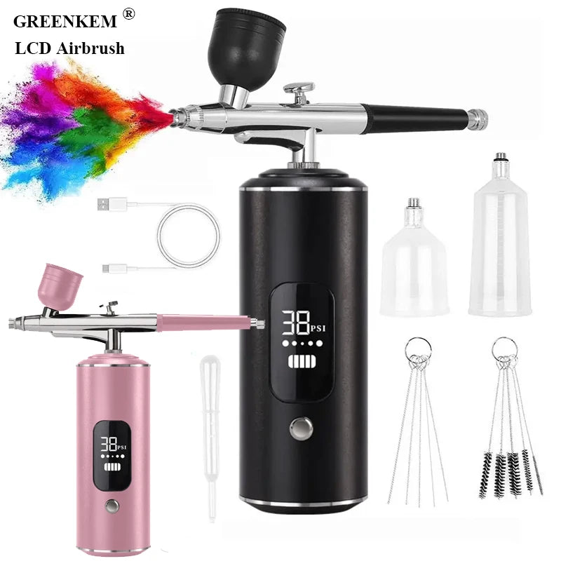 38PSI  Portable LCD Screen Nail Airbrush  Gun Machine Spray Cordless Auto Airbrush Set Nail Art Paint Nail Airbrush Compressor