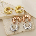 Women's Trendy Gold-Plated 361L Stainless Steel Jewelry Fashionable Large Chunky Thick Tube Chic Hoop Stud Earrings Party Gift