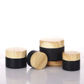 Luxury Matte Frosted Black Amber Glass Cosmetic Cream Jars 10ml 20ml 50ml Bamboo Plastic Lid for Eye Cream Skin Care
