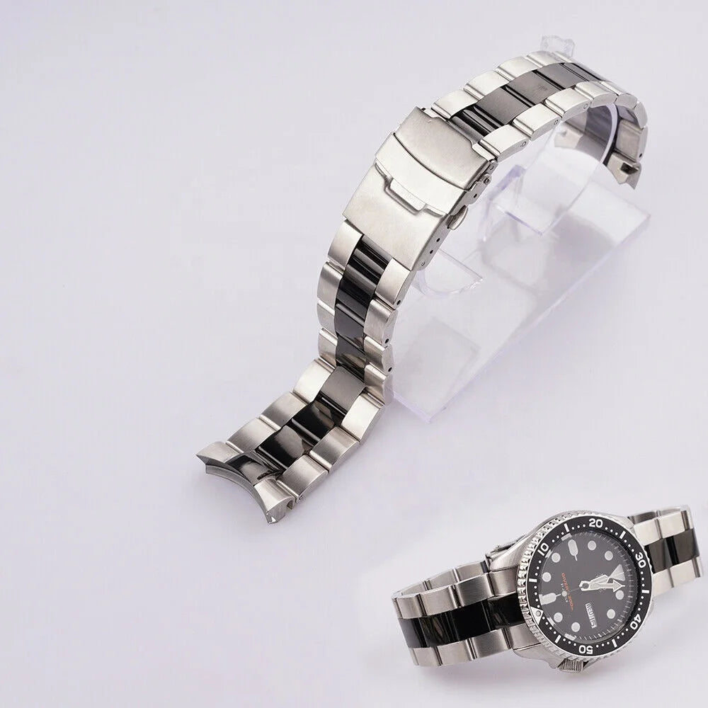 22mm Middle Black 316L Steel Solid Curved Watch Band Bracelet for Seik SKX 007/009
