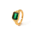 Fashion Jewelry Emerald Rings Dainty Stainless Steel 18K Square Green Cubic Zircon Women Rings for Gift