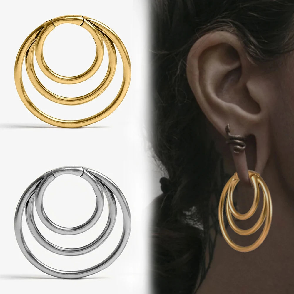 Evorte Minimalism 316L Stainless Steel Gold Ear Circle Hoops Ear Weight Hanger Gauges Plugs Expander Women Piercing Wedding Body