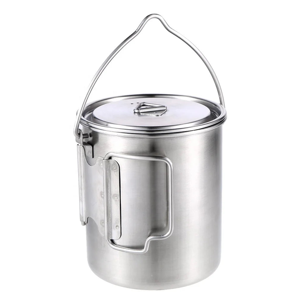 Outdoor Gear Camping Equipment Stainless Steel 750ml Pot Outdoor Camping Cookware Backpacking Pot with Folding Handle