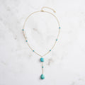 RINNTIN GMN50 Dainty 14K Gold Plated 925 Sterling Silver Natural Stone Necklace Y Shape Turquoise Pendant Necklace for Women