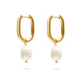 Dainty Elegant Women Fresh Water Pearl Drop Earring 18k Gold Plated Freshwater Pearl Dangle Huggie Earrings Jewelry