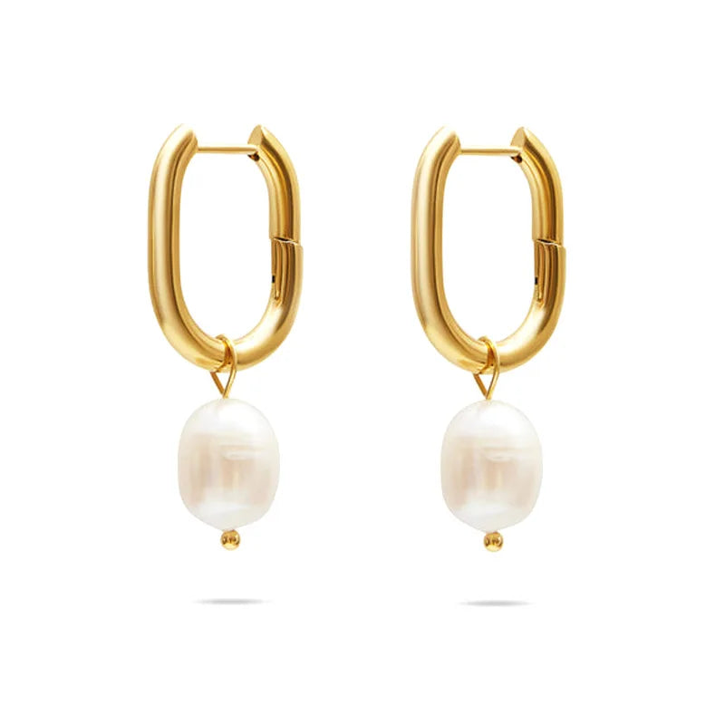 Dainty Elegant Women Fresh Water Pearl Drop Earring 18k Gold Plated Freshwater Pearl Dangle Huggie Earrings Jewelry