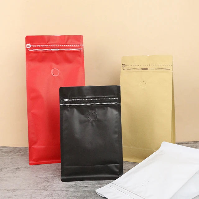 Custom Colorful 10 Oz Reusable Aluminum Coffee Pouch Food Grade Flat Square Bottom Packaging Printed Products
