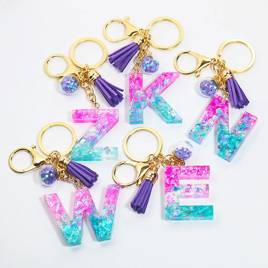 Hot Sale Custom PVC Letter Keychain Acrylic Resin Keychains PU Leather Tassel Keychain