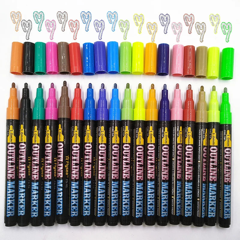 Self-outline Metallic Markers Double Line Outline Pen Markers Glitter Doodle Dazzle Pens Shimmer Marker Set