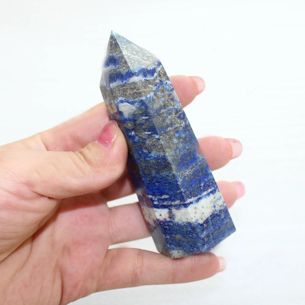 10*3cm Natural Lapis Lazuli Energy Hexagonal Faceted Prism Polished Tumbled Stone Healing Crystal Wand