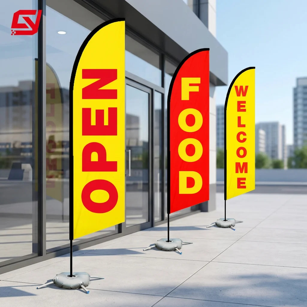 Customizable 2.8m 7ft Beach Swooper Banner Pole Advertising Outdoor Decor Flag Haircut Barber Shop Retro Style Feather Banner
