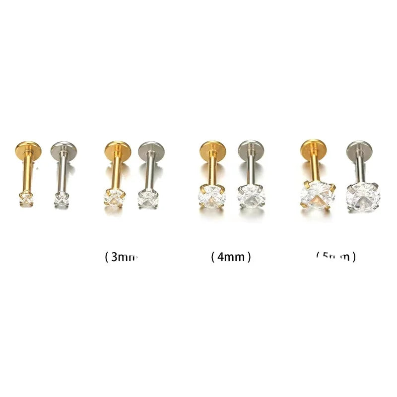 Clear CZ Tragus Flat Helix Cartilage Labret Piercing Stud Diamond Earring
