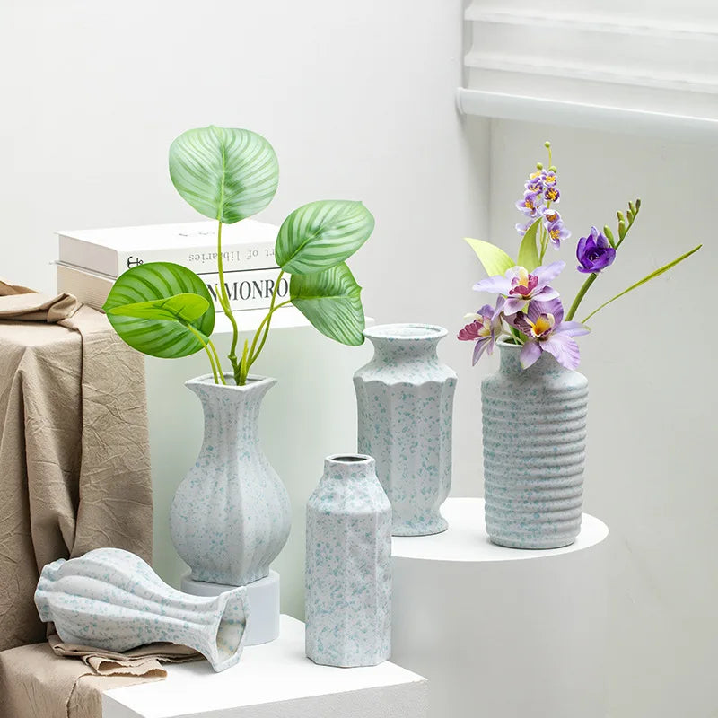 High-End Chinese Retro Ceramic Vase Coastal Matt for Living Room TV Cabinet Decoration Hydroponic Fresh Flowers Pottery Jar