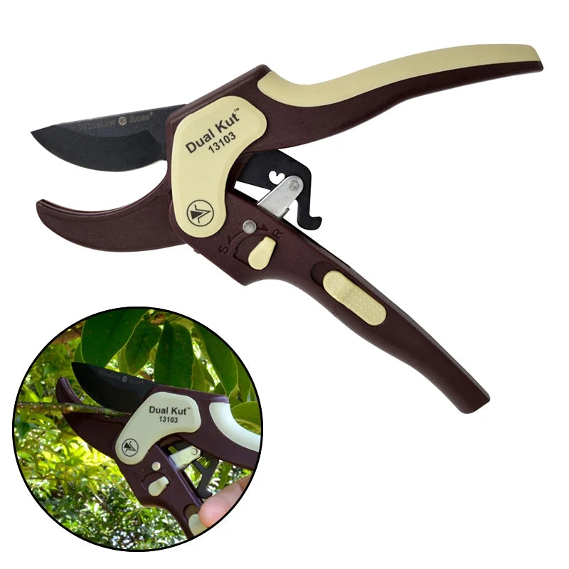 Winslow & Ross 8'' Dual Cut Carbon Steel Hand Pruning Shear Garden Ratchet Pruner for Fresh Branch and Dry Wood