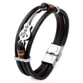 Multi-Layers Black Braided Leather Stainless Steel Guitar Violin Charm Bracelet for Party