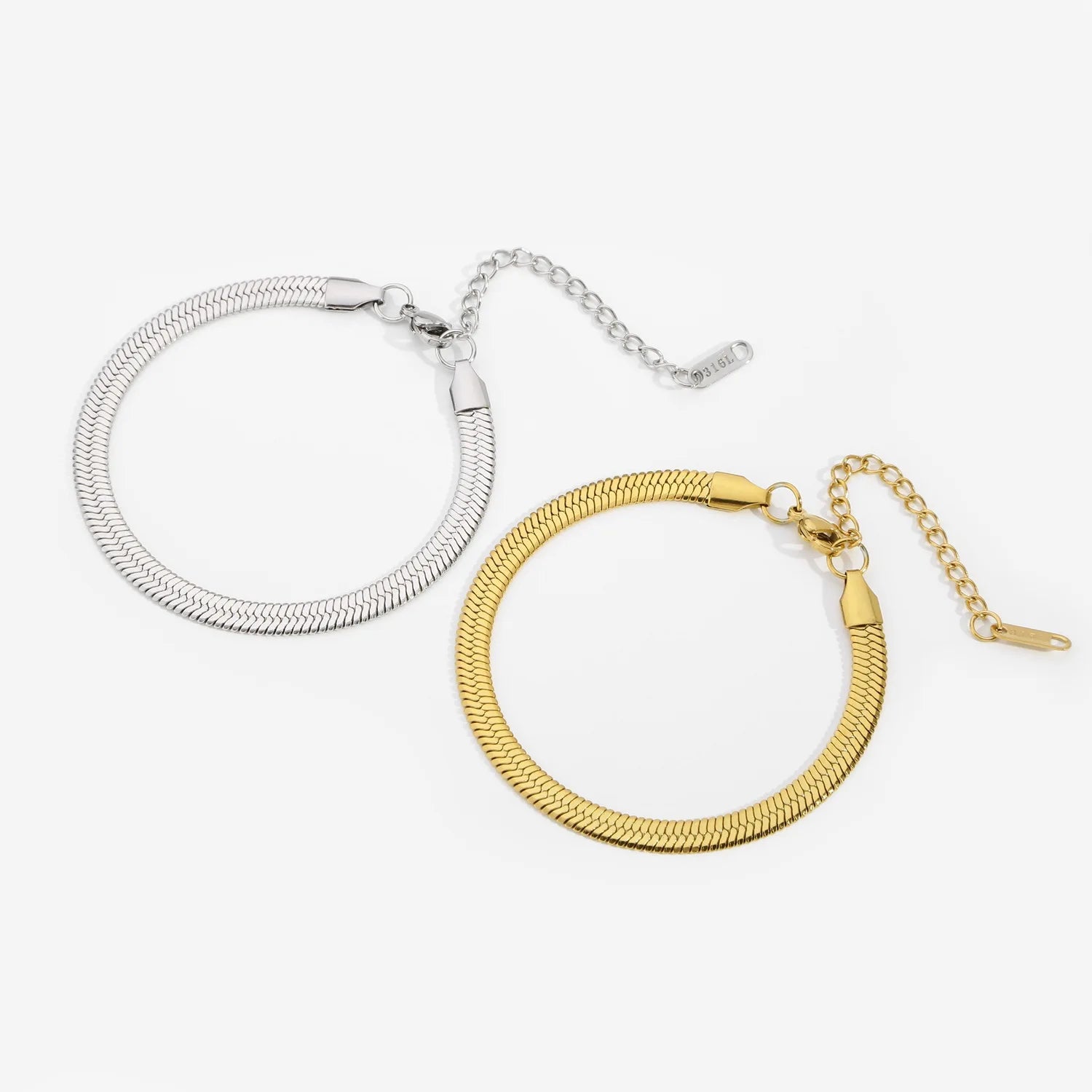 Hip Hop 5 4 3 2 MM Gold Plated Snake Bone Chain Bracelet No Fade Stainless Steel Herringbone Chain Bracelet for Women