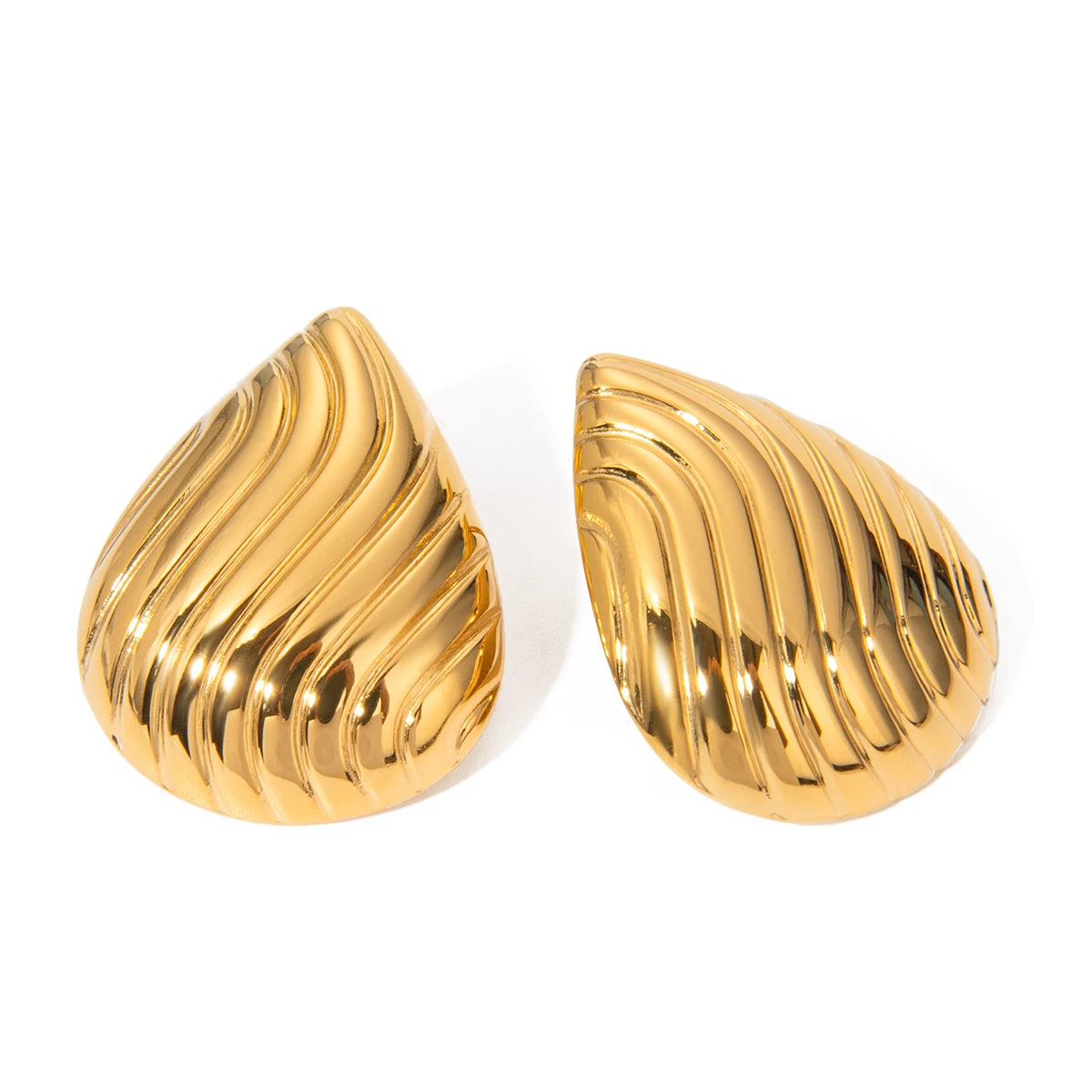 J&D Chic 18k Gold Stainless Steel Shell Pattern Teardrop Earrings Beach-Inspired Fashion Jewelry for Women
