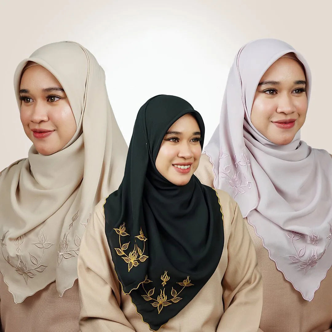 Wholesale Customize Solid Color  Korean Chiffon Embroidery Edge Sulam Shawl Bawal Kurung Muslim Woman  Hijab Scarf