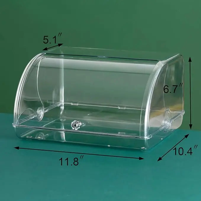 Gagee Acrylic Bread Box Kitchen Countertop Storage Container Homemade Bread Cookies Muffins Roll Top Lid Clear Display Rack