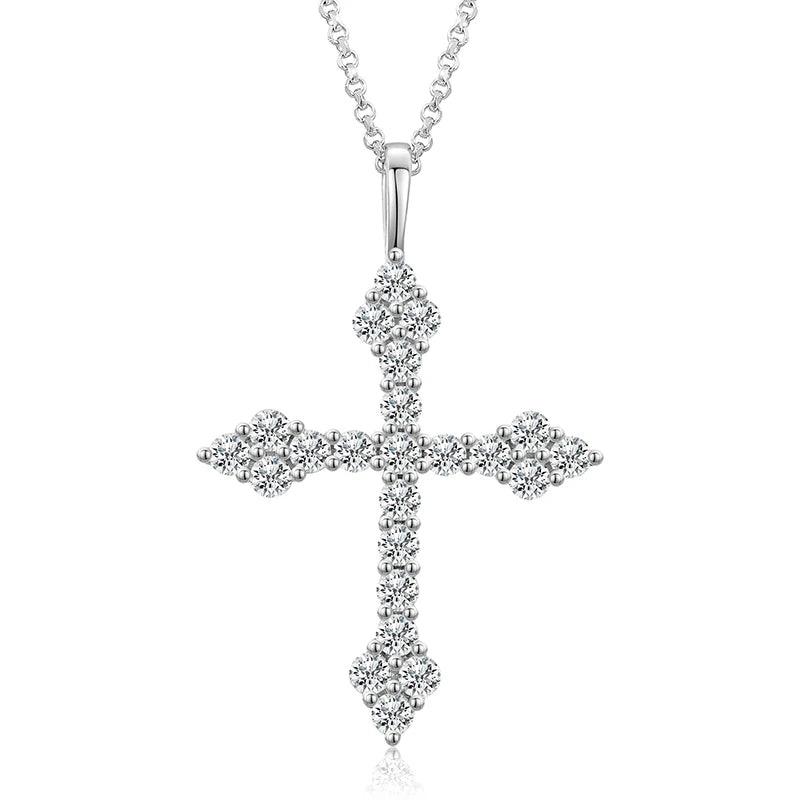 Dropshipping Fine Jewelry Gift Real Sterling Silver 925 Handmade Setting VVS Moissanite Diamond Cluster Cross Pendant Necklace