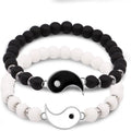 Natural Lava Stone Beaded Yinyang Charm Couple Bracelet