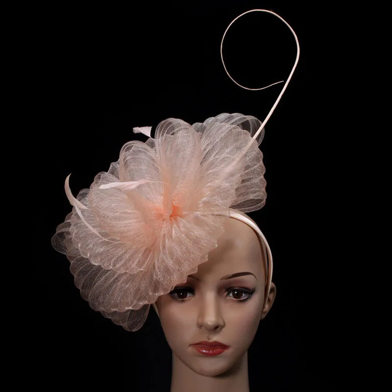 Hot Sale Custom Fashion Womens Big Net Hats Fascinators With Quills Fascinators Headband for Party Wedding