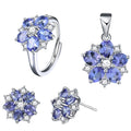 Delicate Rhodium Plated  Silver 925 Jewelry Natural Tanzanite Five Leaf Clover Jewelry Set for Women Fine Jewelry Sets