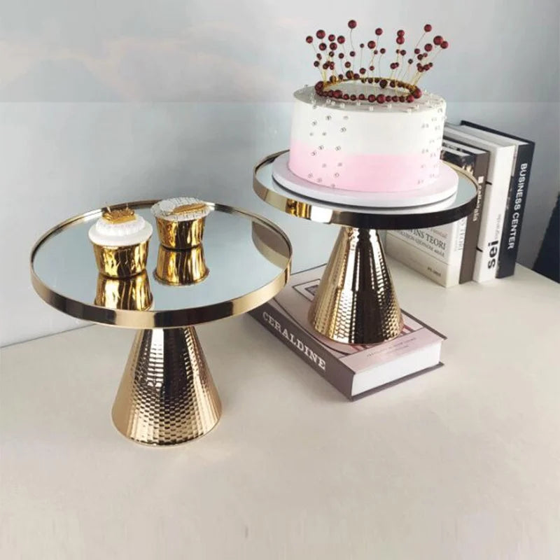 2 Piece Cake Stand Set Round Plate Mirror Tray for Wedding Birthday Party Decoration