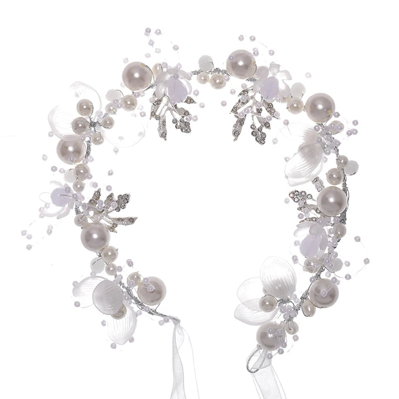 Crystal Bead Fasion Hairband Fashion White Pearl Flowers Hairband for Women