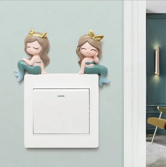 Resin Cartoon Ornaments Three-dimensional Mermaid Wall Switch Wall Sticker