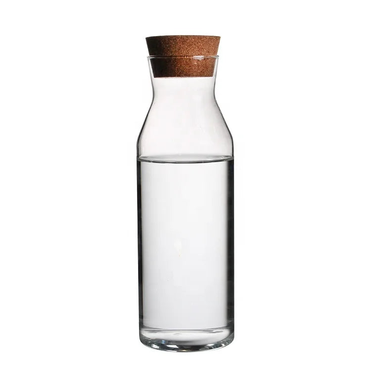 Handmade Clear Heat Resistant Borosilicate Glass Carafe Pitcher Jug with Cork Stopper