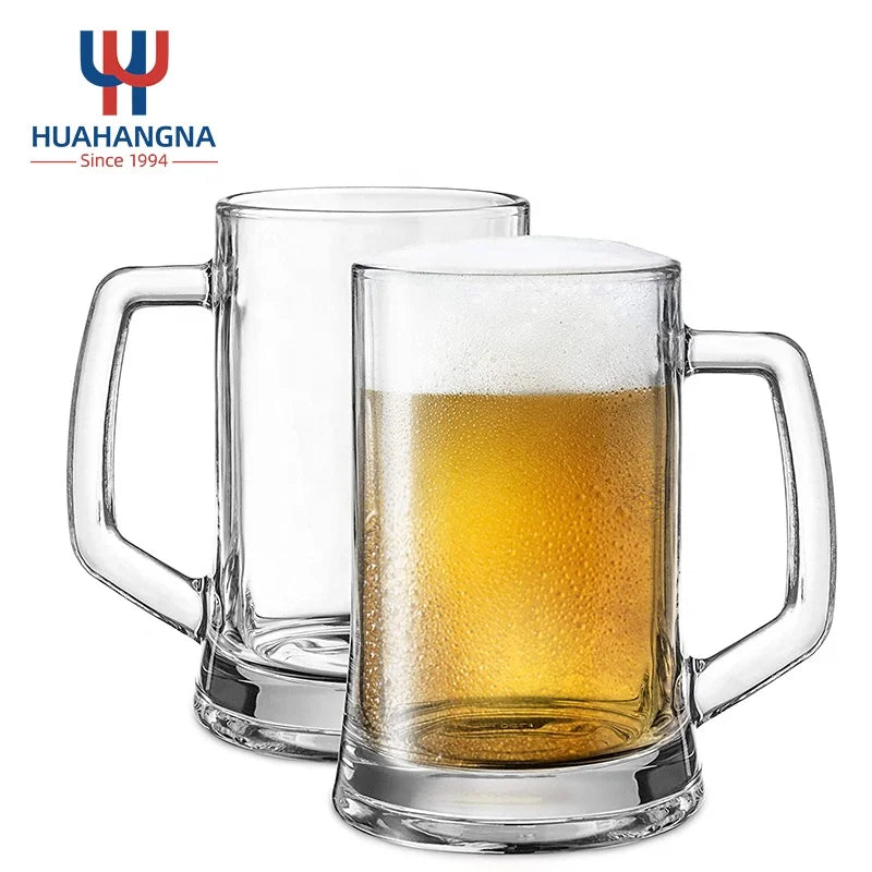Pub Bar Restaurant Wholesale Heavy Base 650ml 22oz Classic Large Solid Glass Beer Mugs & Steins With Handle for Water Juice