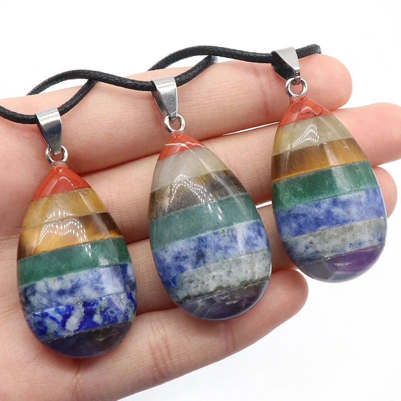 24X39mm Natural Chakra Water Drop Orgonite Necklace for Women Men Gift Orgone Healing Crystal 7 Chakra Pendant Necklace